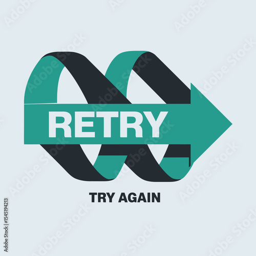 Abstract Retry Arrow Design Teal Black Modern Graphic Try Again Concept Minimalist Vector Illustration Business Technology Refresh Restart Repeat Process Workflow Digital Marketing Template Background