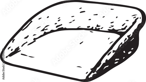 A black-and-white sketch of a dustpan with a wide, shallow design, perfect for sweeping debris, ideal for household, janitorial, and cleaning-themed illustrations