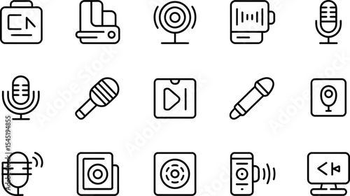 Audio and video technology line icons set for media applications