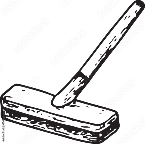 A detailed black-and-white sketch of a mop with a long handle and absorbent head, designed for floor cleaning, perfect for hygiene and janitorial illustrations