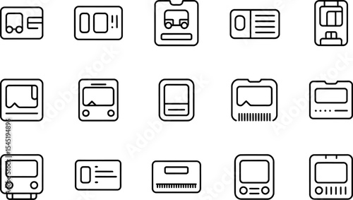Public transportation and ticketing line icon set black and white style