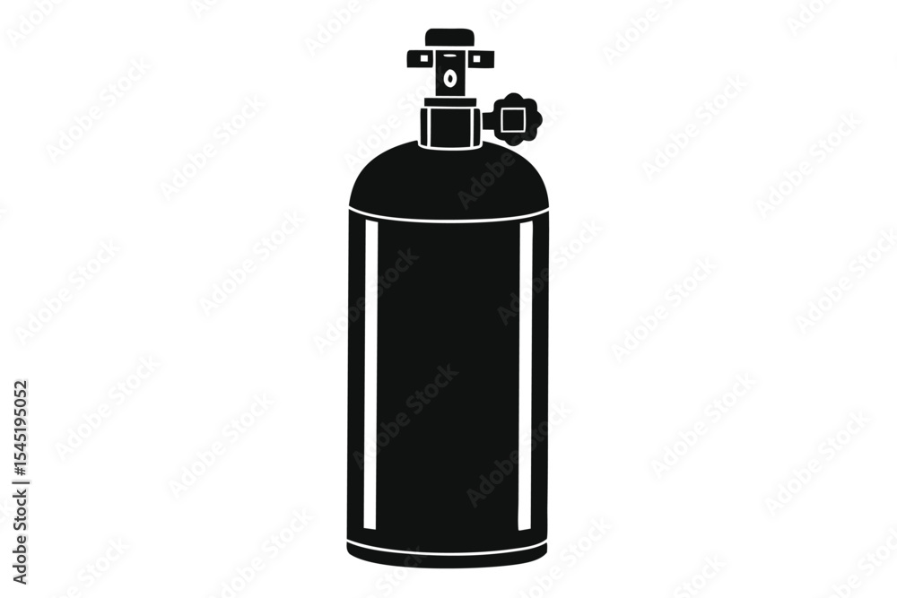 Black And White Illustration Depicts A Gas Cylinder With Attached Regulator And Valve Black And White Illustration Depicts A Gas Cylinder With Attached Regulator And Valve