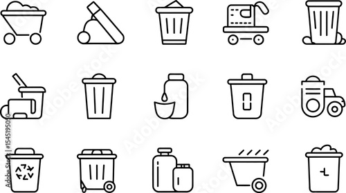 Waste and recycling line icons collection garbage disposal concept thin outline style