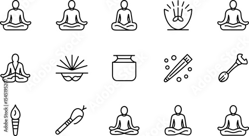 Minimalist line art collection of yoga meditation and wellness icons
