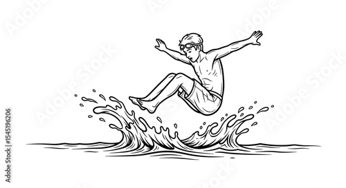 Boy jumping into the water, creating a splash of excitement and fun