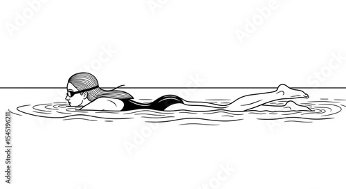 Female swimmer practicing freestyle stroke with focus in the water