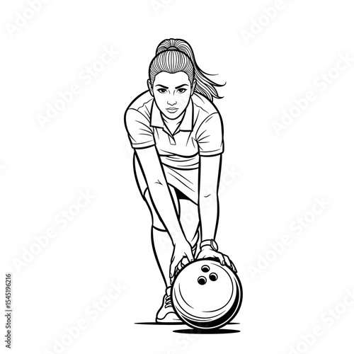 Determined woman preparing to roll a bowling ball down the lane