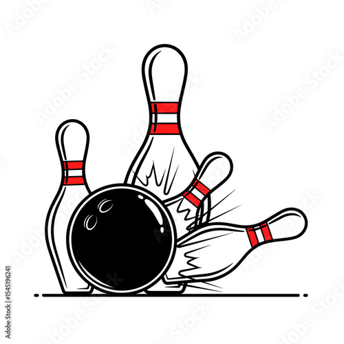 Bowling ball striking down pins in a lively bowling game scenario