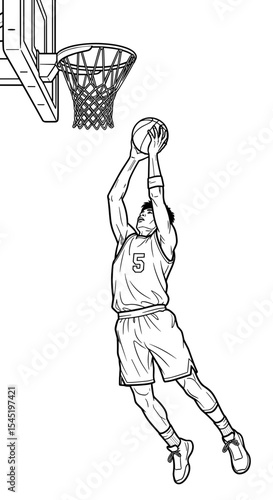 Basketball player executing a slam dunk in an intense game scenario