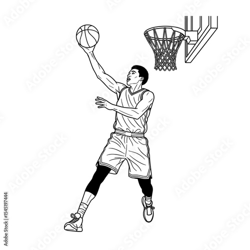 Athletic man making a slam dunk during a basketball game