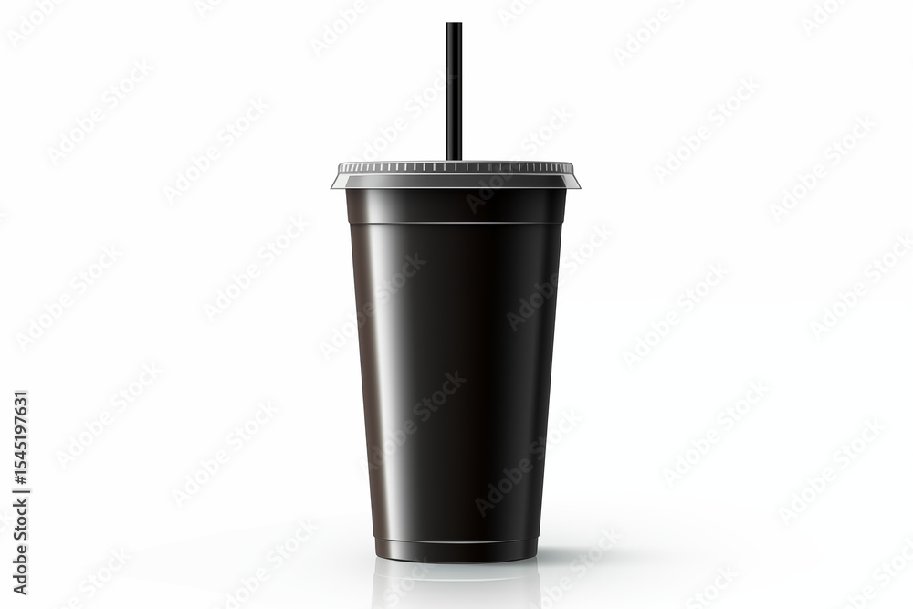 Black takeaway drink cup with straw isolated on bright background for mockup use Black takeaway drink cup with straw isolated on bright background for mockup use