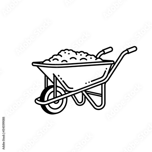 Wheelbarrow filled with soil or mulch in a clean and functional design