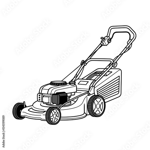 Push lawn mower illustration in a detailed and functional design