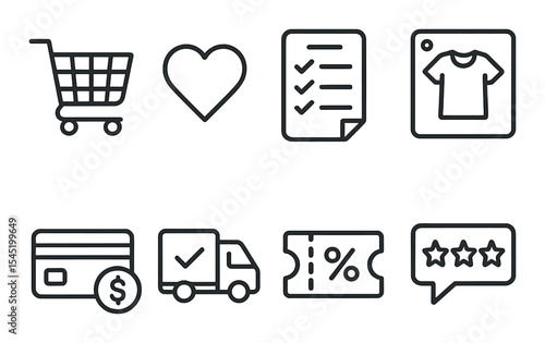 E-commerce icons set – linear, shopping, and online business symbols