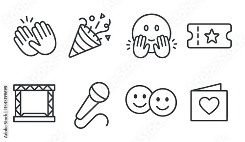 Celebration icons set – outline, party and festive symbol collection