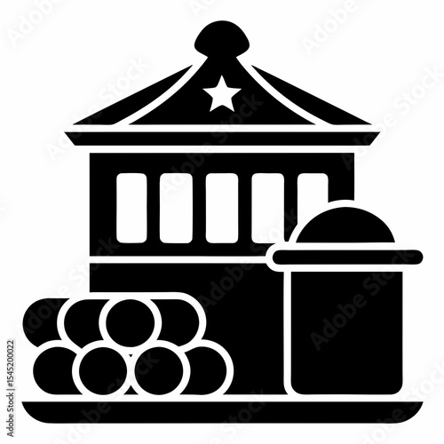 A guardhouse with sandbags isolated on white background