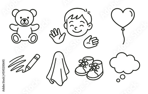 Inner child icons set – line style for childhood, play, and imagination visuals