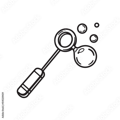Bubble wand outline illustration representing childhood fun and soap suds on a clean white background