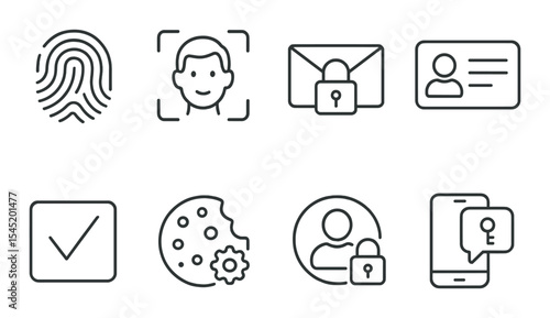 Digital security icons set – outline, privacy and protection symbols for safety