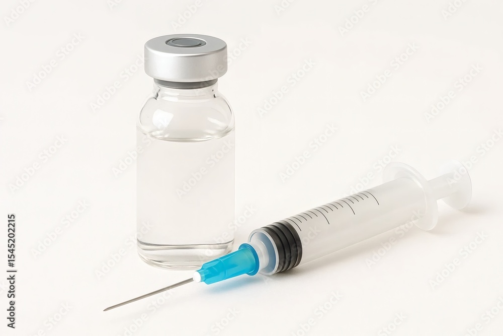 Generic Vaccine Vial with Syringe on White Background Generic Vaccine Vial with Syringe on White Background