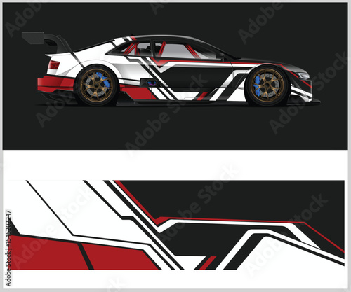 Orange and Black Racing Car Wrap Design Graphic