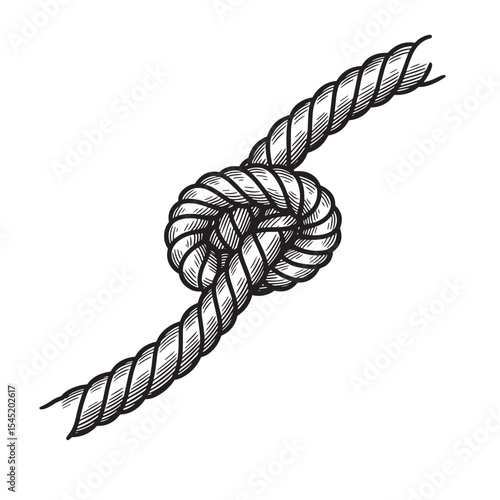Detailed vintage silhouette art of a knot tied with a durable rope on a clean white background