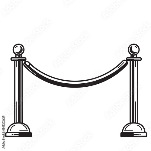 Elegant black and white vintage art silhouette of a rope stanchion barrier for vip access