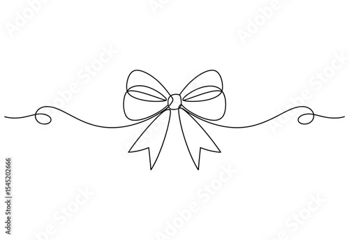 Single line drawing of a decorative bow with tails