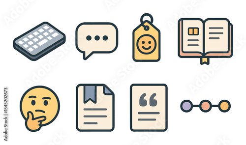 Digital journaling icons set – outline, simple and writing theme symbols
