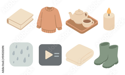 Cozy essentials icons set – 3d, comfort and relaxation symbols for everyday use