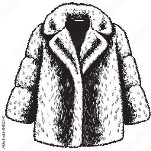 Elegant vintage art silhouette of a luxurious fur coat isolated on white background