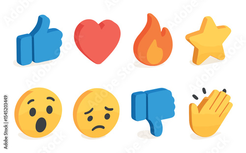 Social media 3d icons set – emoji, communication and digital interaction graphics