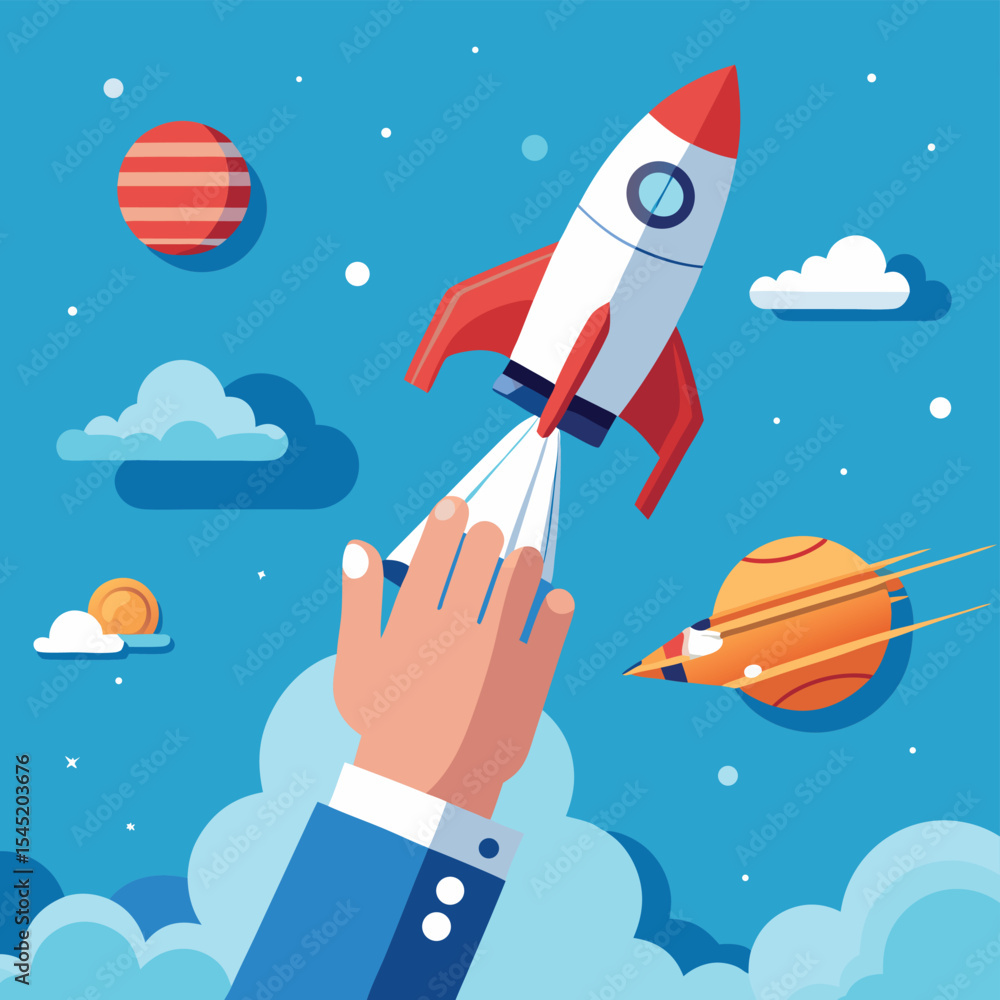 Naklejka premium Launching Your Business A Rocket to Success - Vector Illustration