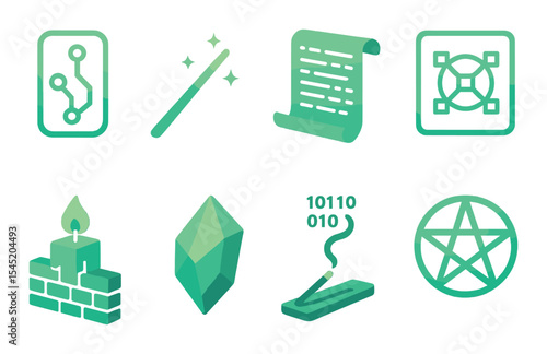 Digital witchcraft icons set – outline, mystical magic and sorcery symbols