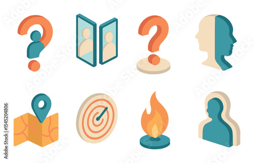 Existential icons set – 3d, philosophical and abstract symbols for creative design