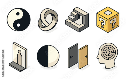 Philosophical icons set – 3d, thought-provoking and symbolic visuals