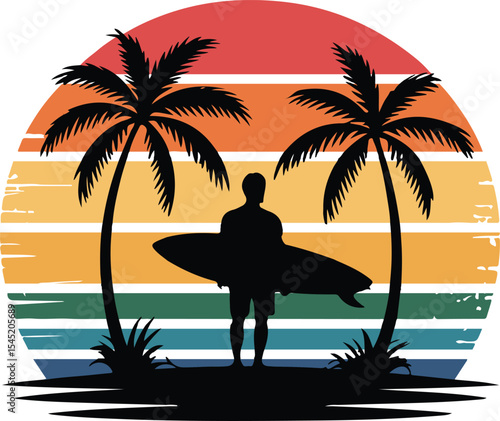 Tropical Sunset Surfer Silhouette