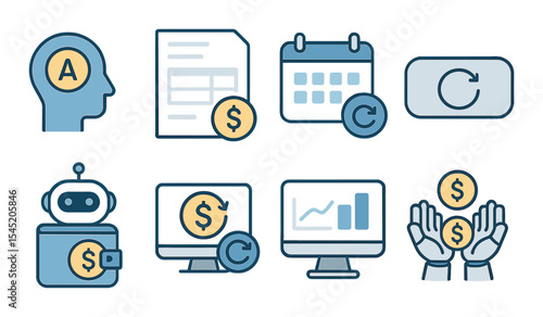 Business automation icons set – line, workflow and process efficiency symbols