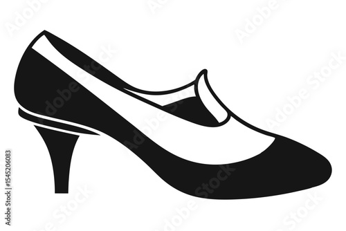 Elegant Black Mary Jane Heel Silhouette, Classic Women's Formal Shoe Icon