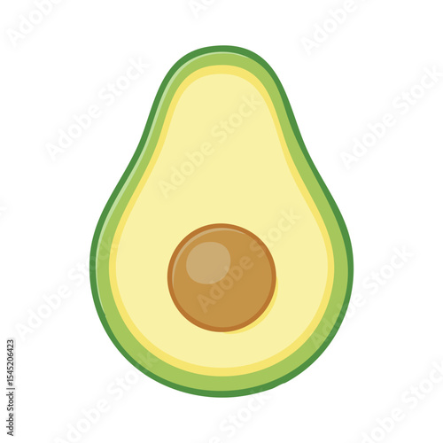 Halved avocado with pit.  A vibrant illustration of a ripe avocado, cut in half, showcasing its creamy flesh and large seed