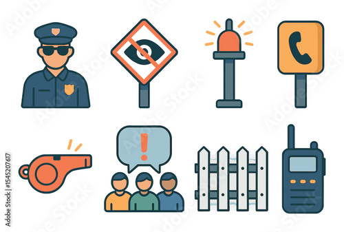 Community safety icons set – outline, protection and security symbols