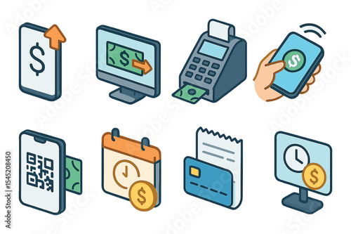 Modern payment icons set – flat, transaction and finance symbol collection