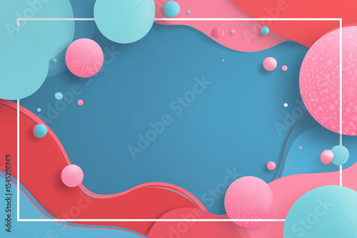 Abstract pink and blue paper cut background with frame