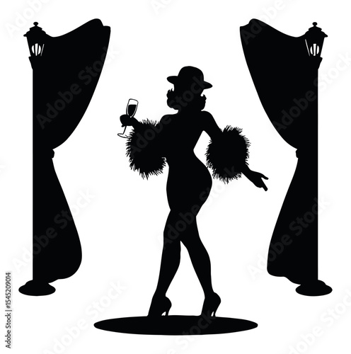 Elegant Silhouette of a Glamorous Performer with Fluffy Accessories