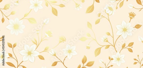 Elegant gold & white floral pattern on beige Subtle, luxurious, botanical design, illustration, design