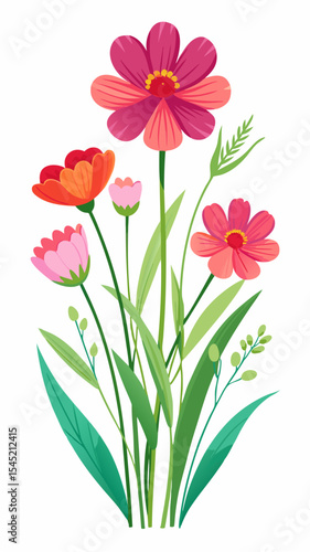 Wallpaper Mural Colorful flat style flower garden illustration featuring a mix of purple, white, and lavender wildflowers with green leaves and plants Torontodigital.ca