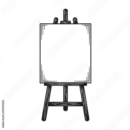 Vintage art silhouette of a wooden easel with blank canvas ready for creative artwork and artistic expression