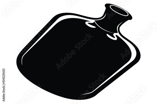 Black silhouette of vintage hot water bottle with round opening and thin lines