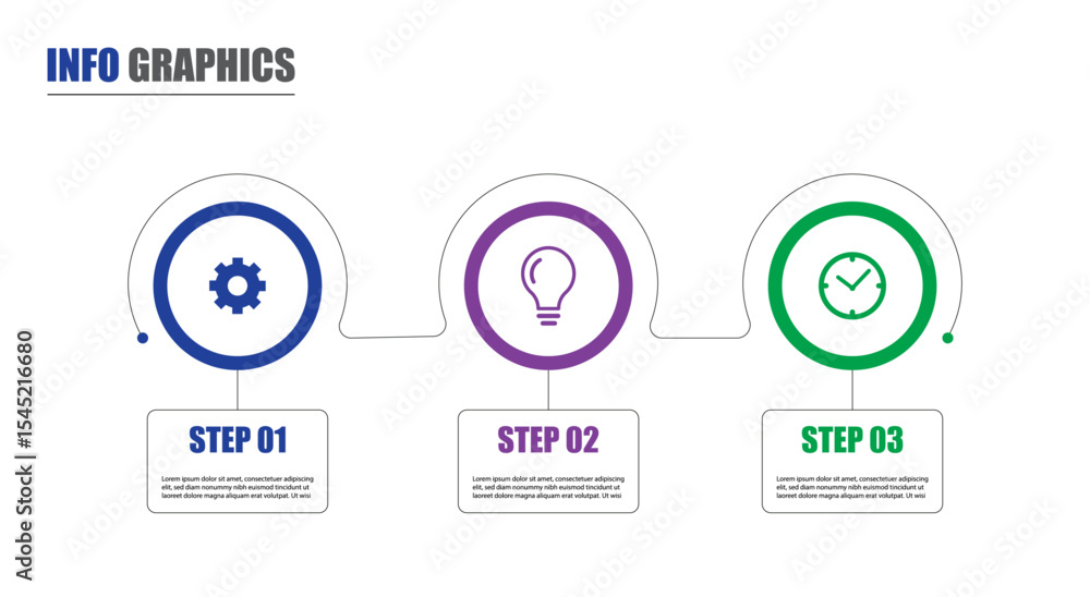 3-Step Business Workflow Infographic Template with Icons 3-Step Business Workflow Infographic Template with Icons