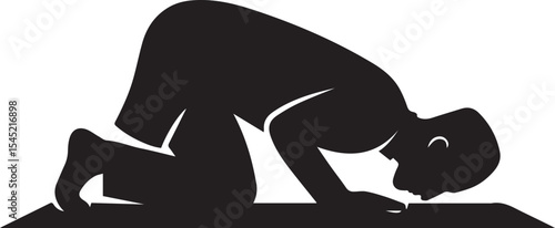 Muslim man praying silhouette isolated on white background